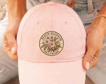 Peach Blossom Dad Hat, Vintage Botanical Baseball Cap, Delaware Garden Lover