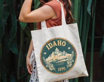 Idaho Vintage State Tote Bag, Retro Mountain Art Travel Gift DTF Print