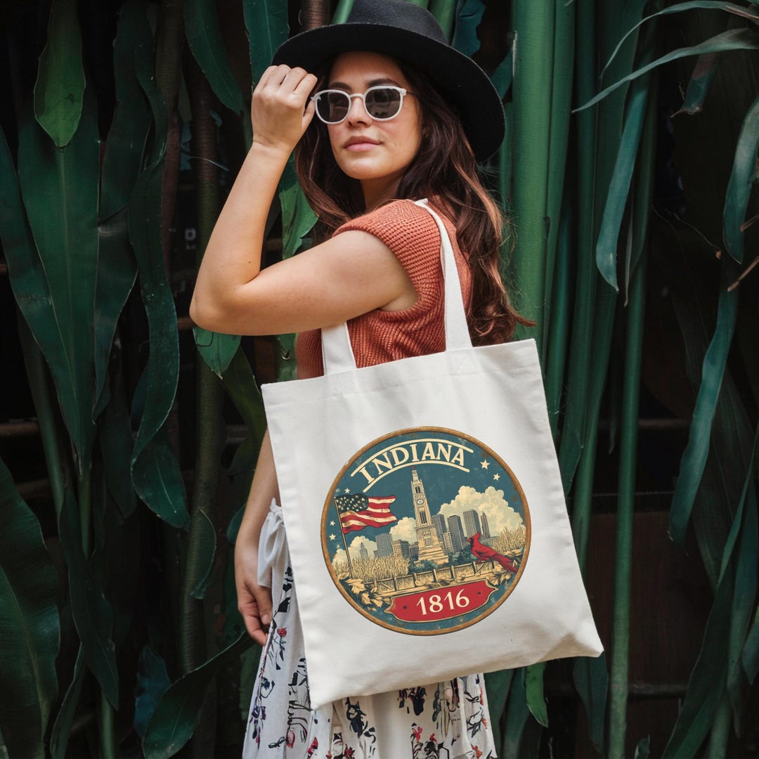 Indiana Tote Bag, Vintage Design Bag, State Pride Cotton, Travel ...