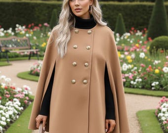 Cape Longue Manteau En Laine DORISSIMA By Raniero Gattinoni - Taille 40, Vintage - Occasion Excellent État