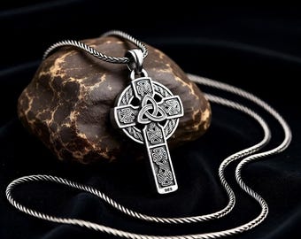 Sterling Silver Celtic Knot Cross Pendant Necklace, Handmade