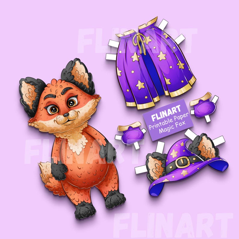 Printable Paper Doll - Wizard Fox PNG / Kids Activity / Kawaii Foxy ...