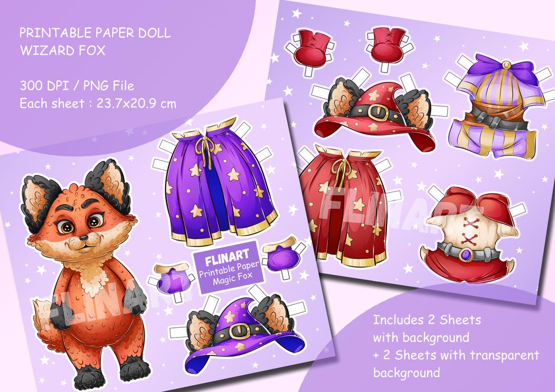 Printable Paper Doll - Wizard Fox PNG / Kids Activity / Kawaii Foxy ...