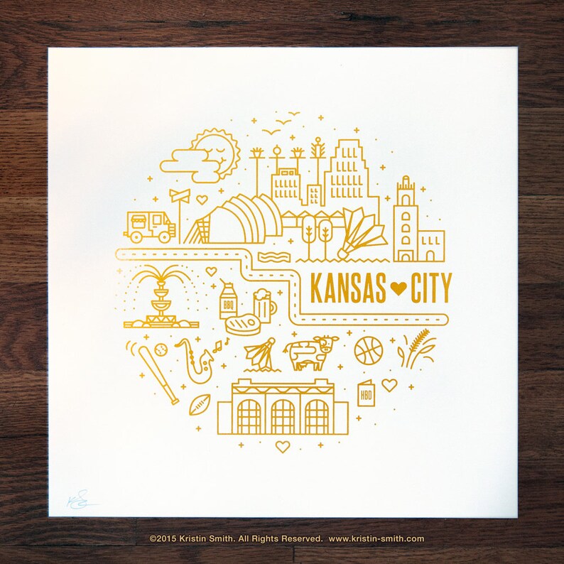 Icons of Kansas City KCMO Love // Kansas City Wall Art // Etsy
