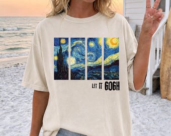 Vincent van Gogh-t-shirt med stjärnklar nattmotiv, konstälskare, presentidé, berömd målning, grafisk tee