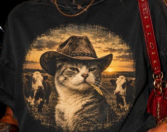 Cowboykatt PNG, Western katt sublimeringsdesign, rolig kattälskare stryk-på, cowboyhattkatt digital nedladdning, Cricut hantverksfil