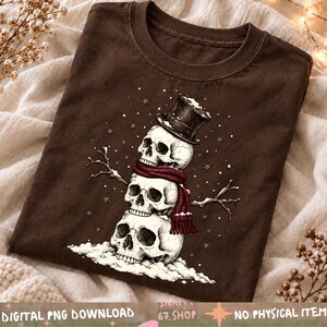Dödskalle snögubbe PNG, Gothmas skelett snögubbe design, mörk jul sublimering, gotisk högtid clipart digital nedladdning bild 2