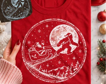 Jultomten Bigfoot släde stämpel, monokroma skjortdesigner, PNG, trendig halvton begagnad jultröja, originaldesign