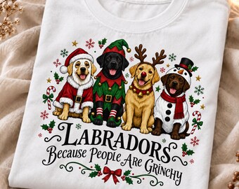 Jullabradorer PNG, eftersom människor är läskiga, rolig labradorjuldesign, jultomten, ren, snögubbe, hundälskare PNG