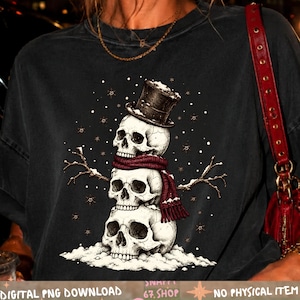 Skull Snowman PNG, Gothmas Skeleton Snowman Design, Dark Christmas Sublimation, Gothic Holiday Clipart Digital Download