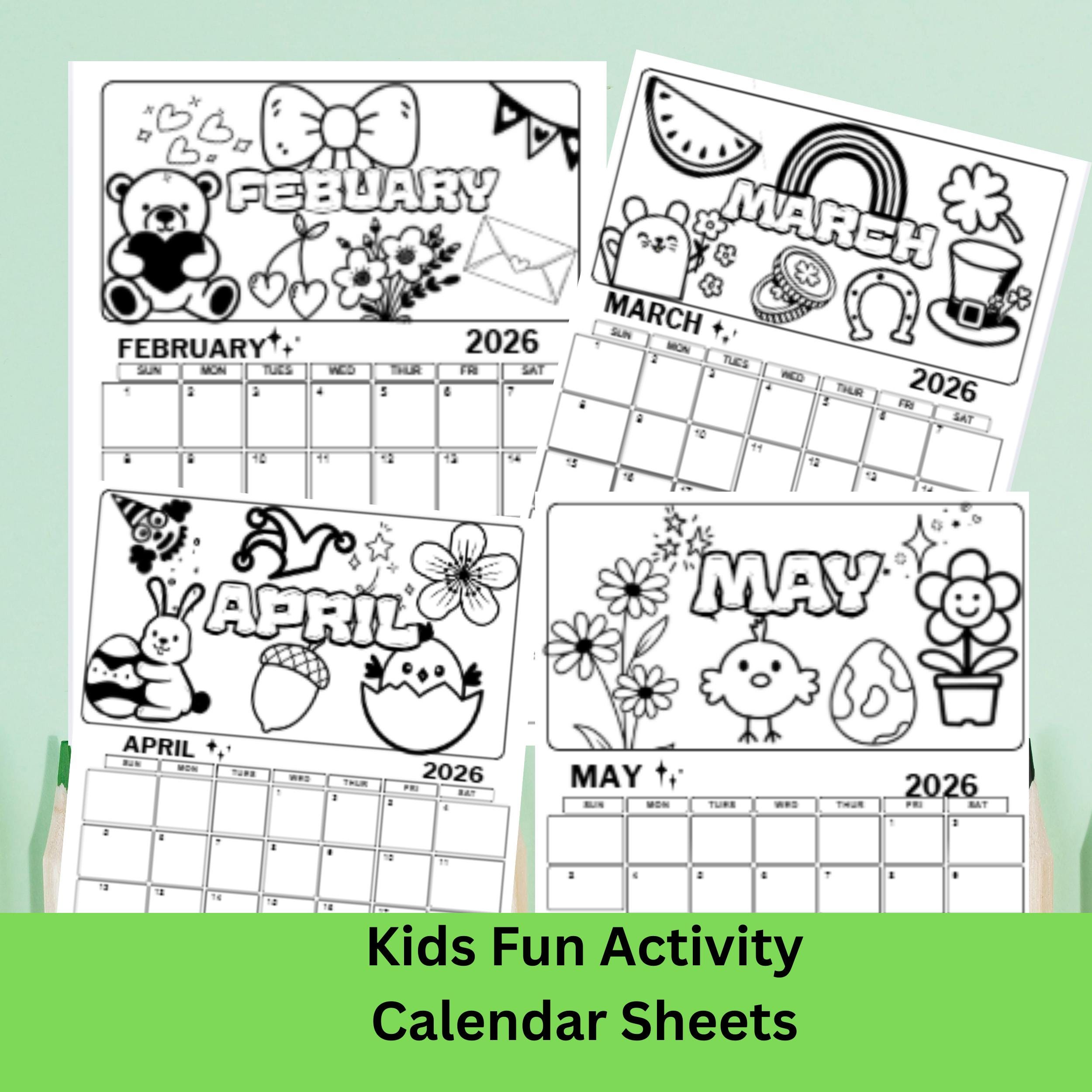 2026 Kids Coloring Calendar Printable | Cute Monthly Coloring Pages for ...