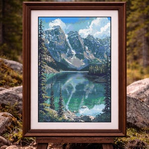 Majestic Alpine Reflections | Cross Stitch Pattern PDF | Rocky Mountains Landscape | Scenic Lake Design | 210×280 Stitches | DMC & Anchor