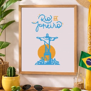 Rio de Janeiro Vibe | Brazil Cross Stitch PDF | Beginner Easy Pattern | Travel Decor | Christ the Redeemer | 185x220 Stitches | DMC & Anchor