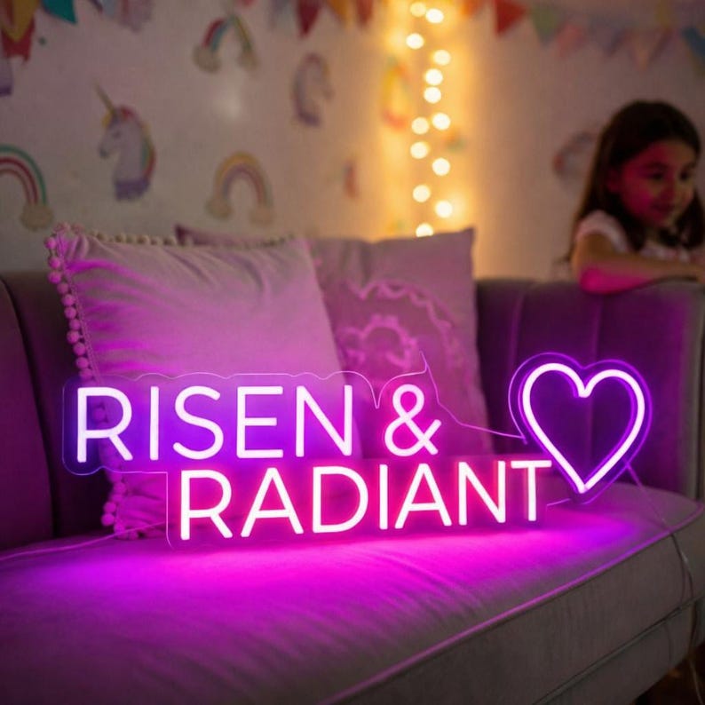 Custom Happy Easter bunny neon sign featuring LED lighting used as festive Easter party backdrop decoration for events and celebrations
