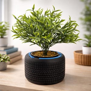 Jardinière de pneus de course F1 et porte-stylo - Organiseur de bureau pour sport automobile, conception de pneus pluie bleu lettre