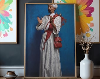 Ilustración de retrato cultural de un hombre tradicional marroquí