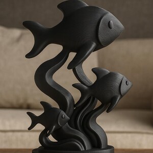 Modern Black Fish Sculpture | Minimalist Scandinavian Ocean Decor