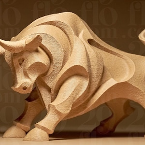 Geometric Bull Sculpture, Modern Wood-Look PLA Art, Eco-Friendly Office Decor