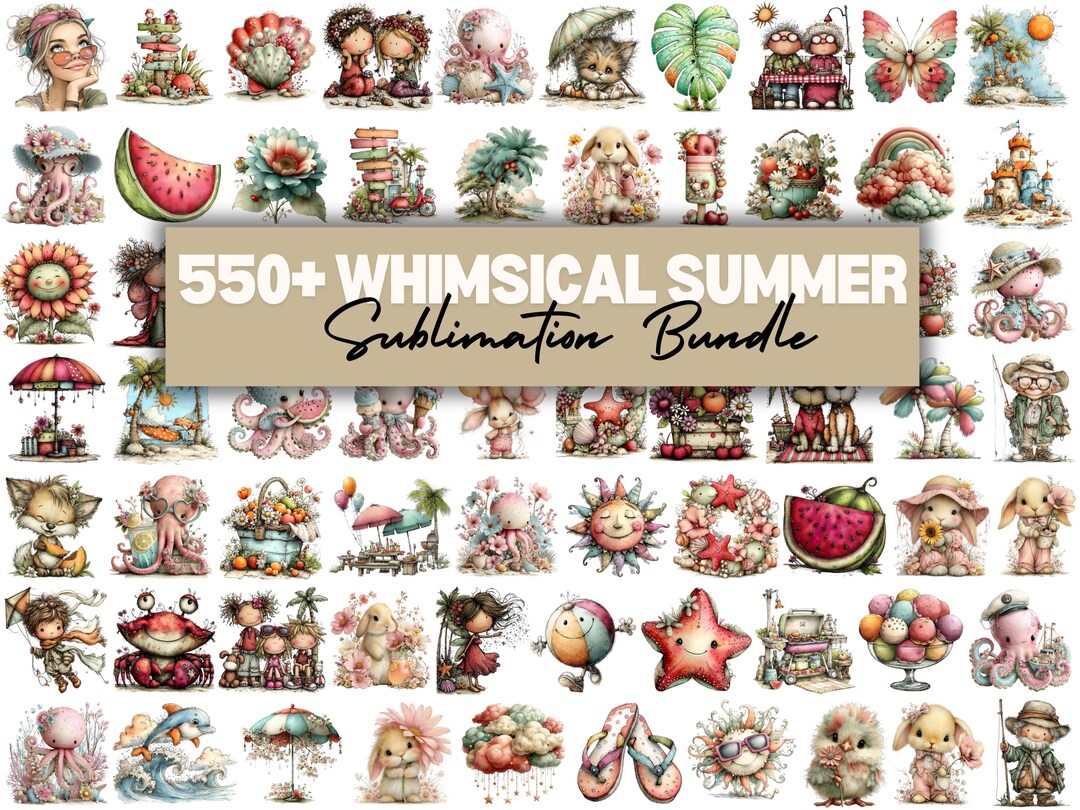 550+ Whimsical Summer Clipart Bundle, Coastal Beach Art, Euro Vacation ...