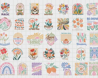 Boho Flower Quotes SVG Bundle, Retro Floral Designs (Digital Download)