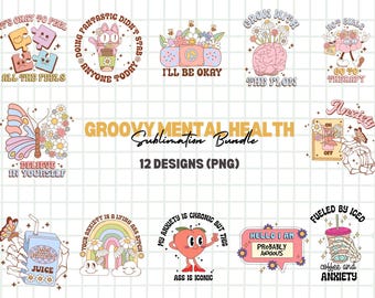 Paquete de imágenes PNG con temática de salud mental y amor propio (descarga digital)