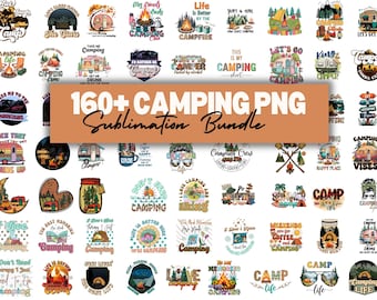 160+ Retro Camping PNG Clipart Bundle, Family Vacation Designs (Commercial Use)