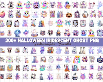 Paquete de imágenes PNG de fantasmas iridiscentes de Halloween, diseños de sublimación Coquette (descarga digital)