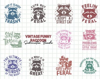 Vintage Funny Raccoon SVG & PNG Bundle | Quirky Retro Raccoon Designs for Crafting