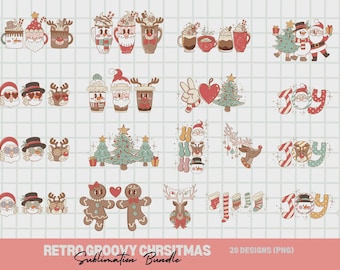 Retro Groovy Weihnachten Clipart Bundle, Urlaub SVG, PNG (digitaler Download)