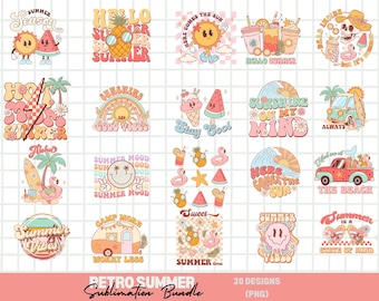 Retro Summer PNG Clipart Bundle, Beach Vibes (Digital Download)