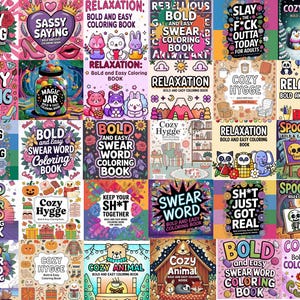 May include: A collection of adult coloring books with various themes, including "Sassy Saying," "Relaxation," and "Spooky Art." The books feature bold text and colorful illustrations, perfect for stress relief and creative expression.