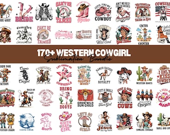 Pacchetto PNG di oltre 170 immagini di cowgirl western, design retrò a sublimazione