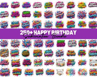 250+ Happy Birthday Sublimations PNG Bündel (Digitaler Download)