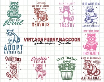 Vintage Funny Raccoon SVG & PNG Bundle | Quirky Retro Raccoon Designs for Crafting