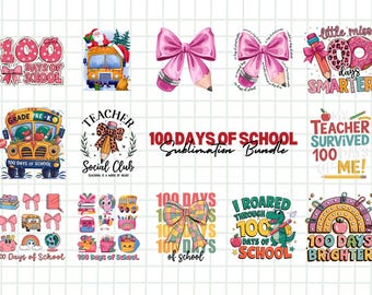 Pacchetto PNG "100 giorni di scuola", progetti per insegnanti (download digitale)