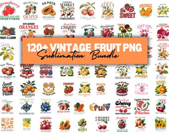 120+ Vintage Früchte PNG Clipart Bundle, Sublimationsdesigns (kommerzielle Nutzung)