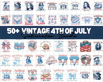 50 Vintage 4th of July Sublimation Designs, USA PNG Bundle