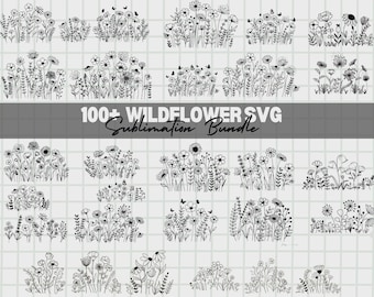 Paquete de imágenes SVG de flores silvestres, bocetos de flores (descarga digital)