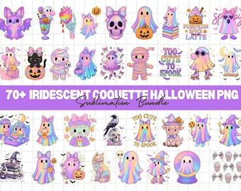 Paquete de imágenes PNG iridiscentes de Halloween, imágenes prediseñadas de fantasma coqueto (digitales)