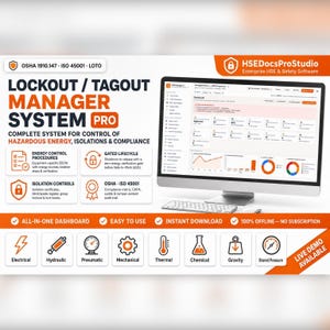 Lockout Tagout System, LOTO Procedures, Lock Register and Isolation Log, OSHA 1910.147 Energy Control, Offline App