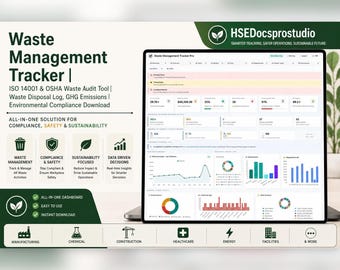Waste Management Tracker, Waste Log and Audit Tool with Recycling, Hazardous Waste and GHG Emissions Reports, ISO 14001 Offline App