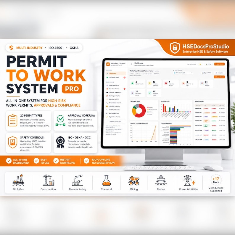 Permit to Work System Pro, Hot Work, Confined Space, Working at Height (Digital Download)