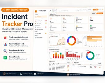 Incident Report Tracker, Accident and Near Miss Log with Root Cause, Corrective Actions, TRIR and LTIFR Rates, Safety Register Download