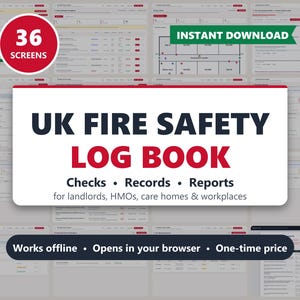 UK Fire Safety Log Book, Digital Tracker for Landlords, HMOs, Care Homes (Instant Download)