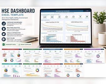 Safety KPI Tracker Excel Template, HSE Monthly Report Dashboard, Incident and Near Miss Log Spreadsheet