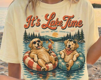 Es ist Lake Time Shirt, lustiges Golden Retriever Comfort Colors T-Shirt, übergroßes See T-Shirt, Lake Weekend Boating T-Shirt