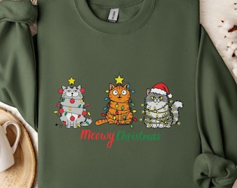 Meowy Christmas Shirt, Cat Christmas Sweatshirt, Cat Lover Xmas T-Shirt, Christmas Cat Mom Sweater, Catmas Gift For New Year, Xmas Crewneck
