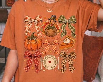 Thanksgiving Turkey Bow Shirt, Comfort Colors® Coquette Pumpkin Pie Long Sleeve Tee, Women's Thanksgiving T-Shirt, Fall Graphic Top