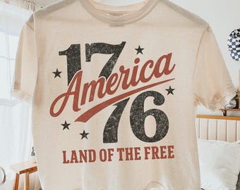1776 America Shirt, Comfort Colors® Retro Land of the Free USA 4th of July Crop Top, USA Patriotic Boxy Tee, Women's 250th Anniversary Gift
