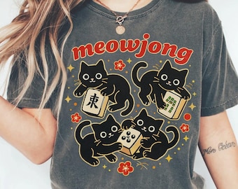 Mahjong Shirt, Meowjong Comfort Colors Tee, Funny Black Cat Mahjong T-Shirt, Cats Playing Mahjong Gift, MahJong Player Present, Cat Mom Tee